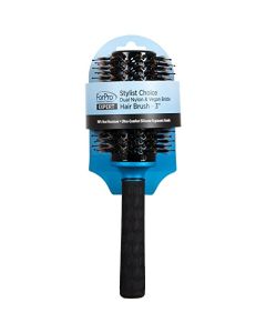 ForPro Expert Stylist Choice Dual Nylon & Vegan Bristle Hair Brush, 100% Heat Resistant, Silicone Ergonomic Handle, 3" Round Brush, Matte Blue