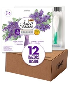 BIC Soleil Escape Women's Disposable Razors With 4 Blades for a Sensorial Experience and Comfortable Shave, Pack of Lavender & Eucalyptus Scented Handle Shaving Razors for Women, 12 Count
