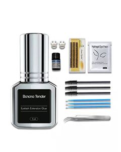 Banana Tender DIY Extra Strong Eyelash Extension Glue Tool Set/Hold for 8 Weeks/2-3 Second Drying,No Fume,No Irritation/Self Application Individual Lash Glue Adhesive DIY