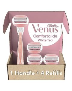 Gillette Venus ComfortGlide Razors for Women, 1 Razor, 4 Razor Blade Refills, White Tea Scented Gel Bars (Pack of 1)