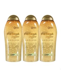 OGX Smoothing + Coconut Coffee Exfoliating Body Scrub with Arabica Coffee & Coconut Oil, Moisturizing Body Wash for Dry Skin, Paraben-Free with Sulfate-Free Surfactants, 19.5 Fl Oz (pack of 3)