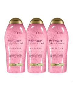 OGX Sensitive + Pink Sea Salt & Rosewater Sulfate-Free Soothing Body Scrub with Healing Rose Quartz, Gentle Exfoliating Daily Body Wash to Soften & Smooth Skin, 19.5 Fl Oz (pack of 3)