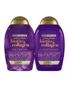 OGX Thick & Full + Biotin & Collagen Extra Strength Volumizing Shampoo & Conditioner with Vitamin B7 & Hydrolyzed Wheat Protein for Fine Hair. Sulfate-Free Surfactants for Fuller Hair, 13 Fl Oz