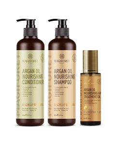 MagiForet Argan Oil Nourishing Daily Care Set, Shampoo 500ml + Conditioner 500ml + Hair Serum 100ml, Sulfate Free Paraben Free, Soft & Smooth, Gentle on Frizz, Curly & Color Treated Hair