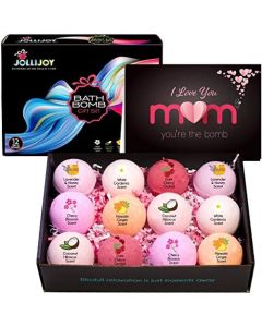 Mothers Day I Love You Mom Spa Gift Basket, Bath Bombs Set for Women + Heart Greeting Card, You're The Bomb - Self Care Package, Unique Body Bubble Relaxation Box for Her Wife Girl Mom Grandmother