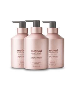 Method Gel Hand Soap, Vanilla + Raspberry, Reusable Pink Aluminum Bottle, Biodegradable Formula, 12 oz (Pack of 3)