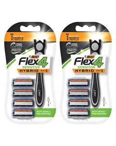 BIC Flex 4 Sensitive Hybrid Titanium Men's Disposable Razors, For a Smooth, Ultra-Close and Comfortable Shave, 8 Cartridges and 2 Handles, 10 Piece Razor Set