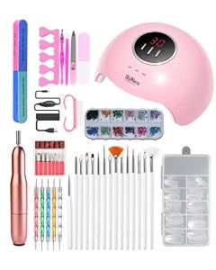 UV Nail Kit LED Nail Lamp with Electric Nail Drill ,3D Art Acrylic Nail kit for Nail Beginners,Gel Nail Dryer Light Professional DIY Nail Art Supplies,Manicure Pen Polishing Tools(Pink)
