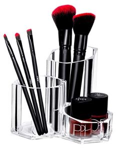 HBlife Clear Makeup Brush Holder Organizer, Acrylic Cosmetic Brushes Storage with 3 Slots, Eyeliners Display Case for Vanity