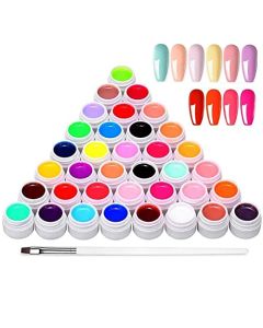Nail Gel Polish, 36 Colors x 8ML Nail Art Pigment Set Nail Gel Builder Polish Solid Glue Extension Gel with One Nail Brush Nail Art Accessories