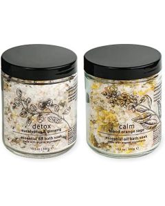 Hemlock Park Natural Essential Oil Bath Soak | Soothing Mineral Sea Salt and Botanicals (Detox & Calm, 2 Jar Set)