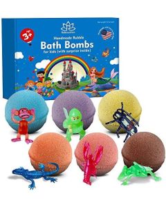 Bath Bombs Set for Kids with Surprise Inside - Mystery Toys Inside Bubble Bath Balls - Great Gift for Girls and Boys for Easter - Handmade in USA