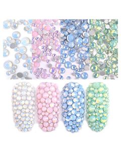 Opal Rhinestones for Nail Art Decoration (4 Pack), Flatback Glass Crystal Rhinestones, Opal Gems Stones with 4 Colors for Nails/Face/Clothes/Jewelry/DIY Crafts