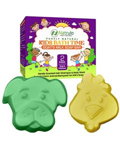 Natrulo Natural Goat's Milk Soap Bar for Kids Bath Time – Gentle Scented Hair Shampoo & Body Wash Bar Soaps for Children – Colorful Novelty Farm Animal Barnyard Fun Kid's Soap Pack, Set of 4 or 2 (Dog & Chicken) 2oz Each