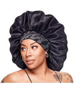 Red by Kiss Wide Edge Bonnet Silky Bonnet Sleep Cap Diamond Bling Bonnet X Keyshia Cole Frizz Free Bonnet, Super Jumbo (Black Zebra)