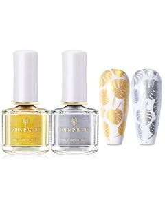 Born Pretty Stamping Polish Nail Art Image Stamp Polish Set Print Polish Varnish 2 Bottles Gold Silver