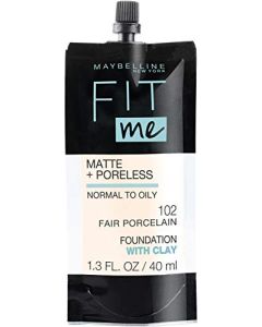Maybelline New York Fit Me Matte + Poreless Liquid Foundation, Pouch Format, 102 Fair Porcelain, 1.3 Ounce