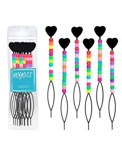 Hoyols Quick Hair Beading Tools with Colorful Pony Beads Magic Topsy Hair Tail Beader for Loading Beads Braid Stringer Ponytail Maker Styling for Kids Girls 6pcs Black