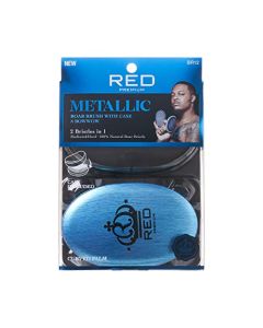 RED Premium Boar Bristles Brush Pocket Wave Brush with Case Bow Wow 360 Wave Brush for Men Medium Hard Curved Brush (Blue)