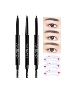 LAMUSELAND 3 Pcs/Set Eyebrow Pencil, Professional Make Up Definer Pen, Rotary Retractable Triangular Tip Eyebrow Pencil With Spoolie Brush, Waterproof Long-lasting Eye Brow Pencil, Easy Create Natural Eyebrow Makeup, with Eyebrow Card (01#Black & 02#