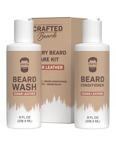 Crafted Beards Beard Wash & Conditioner - Cedar Leather - Beard Shampoo - Best Beard Wash - Beard Conditioner - Beard Kit - Beard Care - Beard Cleaner - 8oz (CL))