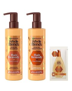 Garnier Whole Blends Sulfate Free Remedy Honey Treasures Replenishing Shampoo and Conditioner Set for Very Damaged Hair with Sample, 12 Fl Oz, 1 Kit (Packaging May Vary)