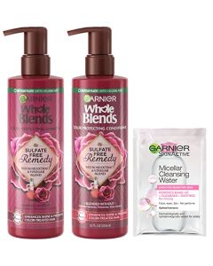 Garnier Whole Blends Sulfate Free Remedy Red Rose & Vinegar Color Protecting Shampoo and Conditioner Set for Color Treated Hair with Sample, 12 Fl Oz, 1 Kit (Packaging May Vary)