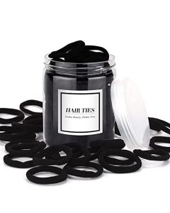 iFwevs 50PCS Black Hair Ties,Cotton Seamless Ponytail Holders,No Damage Elastics Hair Bands for Thick Heavy &Curly Hair