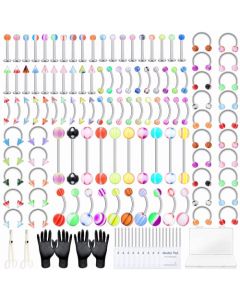 144PCS Piercing Kit for All Piercings,Cludoo Professional Body Piercing Kit Stainless Steel 14G 16G Colorful Piercing for Belly Button Septum Lip Nose Tongue Tragus Cartilage Daith Eyebrow