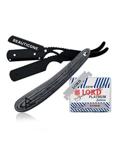 BEAUTICONE Straight Razor for Men, Professional Barber Razor with 100 Single Edge Blades, Straight Edge Single Blade Razors for Men, Wooden Handle