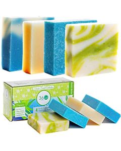 360Feel Fresh Scent Soap bars- Aloe Vera, Cotton Blossom, Spring Scrub- Anniversary Wedding Gift Set - Handmade Natural Organic Soaps Essential Oil- Gift ready box, 4 count (Pack of 1)