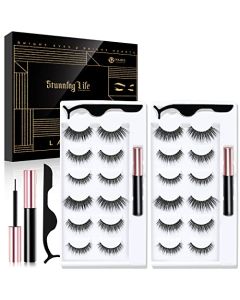 Magnetic Eyelashes and Eyeliner Kit, 12 Pairs Reusable Magnetic Lashes with 4 Eyeliner and Tweezers , 3D Natural Look False Eyelashes, Easy to Wear –Made by Stunning life (LOS ANGELES - USA)