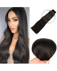 MIBOLT Tape in Hair Extensions Human Hair Straight Real Human Hair Extensions Tape in 100% Human Hair Extensions Brazilian Remy Human Hair Tape in Hair Extensions for Women (18Inch 50g/pack 20pcs #1B Natural Black)