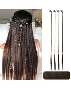 Braid Hair Extensions, 4 PCS Baby Braids Front Side Bang Curtain Bang Clip in Hair Extensions Long Braided Hair Piece Natural Soft Synthetic Hair for Women Daily Wear 20 Inch Dark Chocolate Brown