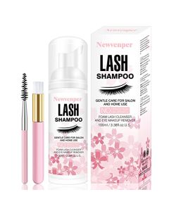 Lash Shampoo for Eyelash 100ML + Brush & Mascara Wand Eyelid Foaming Cleansing, Eyelash Extension Cleanser Remover,Makeup Remover,Salon and Home Use