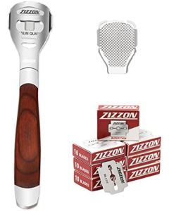 ZIZZON Foot Care Pedicure Callus Shaver Hard Skin Remover Wood Handle 70 Blades