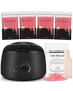 Wax Kit, Waxing Kit for Women Men Hair Removal, Wax Warmer with 14oz Rose Wax Beads, Hard Wax Kit for Sensitive Skin Bikini Brazilian Eyebrow Legs Armpits Face