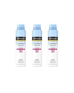 Neutrogena Ultra Sheer Body Mist Sunscreen Spray Broad Spectrum SPF 30, Lightweight, Non-Greasy and Water Resistant, Oil-Free and Non-Comedogenic, Oxybenzone-Free, 5 oz, Pack of 3