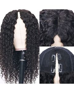 Beauty Forever 200% Density Curly V Part Wig Human Hair No Leave Out 5X2.5 Inch Lace Front Wig Clips In Upgraded U Part Wigs For Women, 14 Inch V Shape No Glue No Gel Human Hair Wigs Beginner Friendly Natural Color