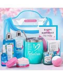 Birthday Gifts for Women Bath and Body Works Gifts Set for Women Spa Gifts Baskets for Women Bubble Bath for Women Lotus Rose Gifts for Women,Mom,Her,Sister,Wife,Auntie，Best Friends Blue Womens Gifts