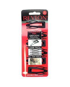 Revlon Rubberized Double Grip Black Hair Clips, 6 count