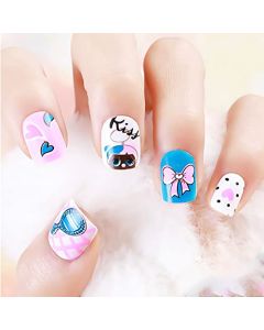 ookizom Press on Nails for Girls, 24 Pcs Kids False Nails Short Artificial Fake Nails Cute with Glue Acrylic Nail Kit, False Fingernails for Girls Kids Nail Decoration (Love & Diamond)