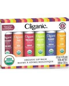 Cliganic Organic Lip Balm Set - 6 Tropical Flavors - 100% Natural Moisturizer for Cracked & Dry Lips
