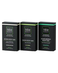 Tiege Hanley Travel-Sized Boar Soaps (WASH BODY BAR, SCRUB BODY BAR, MOISTURIZING BODY BAR) | 3 Travel-Sized Bars | 1.9 Ounces Each | Cleanse, Exfoliate and Moisturize | Subtle Natural Scents | Made in USA