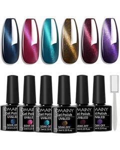 Omainy Cat Eye Gel Nail Polish Set,Cat Eye Gel Polish With Magnet,Magnetic Gel Nail Polish With Magnet,Soak Off UV LED Nail Art,Cat Eye Nail Polish Set With Magnet (6MY-001)