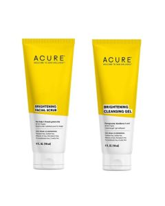 Acure Bestselling Duo Kit - Brightening Facial Scrub & Cleansing Gel - All Skin Types - Cleanse With Pomegranate, Blackberry & Acai - Scrub With Sea Kelp & French Green Clay