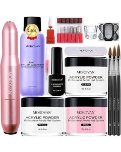 Morovan Acrylic Nail Kit with Drill - Acrylic Powder and Liquid Set Monomer Professional Nails Kit Acrylic Set with Everything for Beginners Acrylic Nail Primer Brush for Nail Art Extension