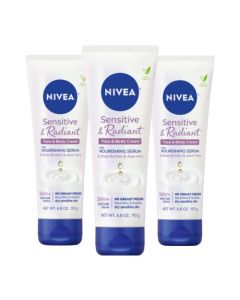 NIVEA Sensitive and Radiant Face and Body Cream, Face Cream for Dry Skin, Body Cream for Sensitive Skin, 6.8 Ounce Tube, Pack of 3