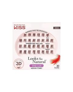 KISS Looks So Natural Trio Lash Medium Combo Pack, False Eyelashes with Tapered End Technology, 3D Lengths & Angles, Easy Grip Tray with Built-In Glue Pocket, 30 Trio Lashes in Short & Medium Lengths