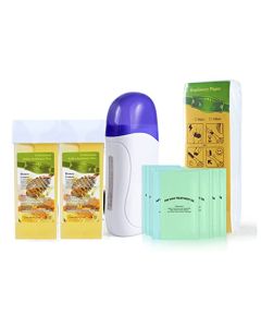 Roll On Wax Kit for Hair Removal,Waxing Kit,Depilatory Wax Roller Kit，Wax Roller,Portable Wax Cartridge Warmer with 2 Wax,10 Treatment Oil Paper,100 Wax Paper (Dark Blue)